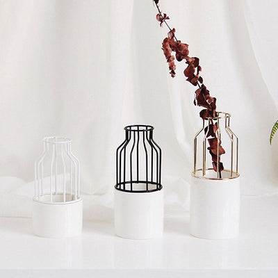 Iron and Ceramic Vase with Grated Design - Lily & Eden