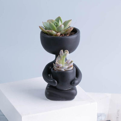 Little Human Ceramic Succulent Planter Pot on Lap / Black | Lily & Eden