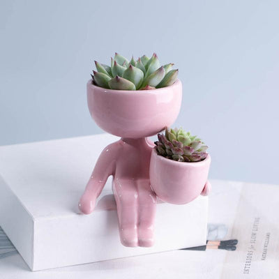 Little Human Ceramic Succulent Planter Sitting Next to Pot / Pink | Lily & Eden
