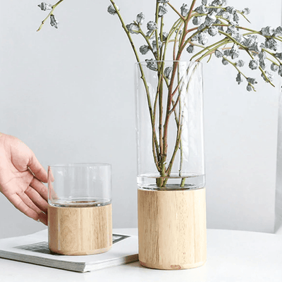 Tranquility Wooden Base Glass Vases - Lily & Eden