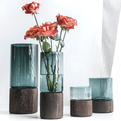 Tranquility Wooden Base Glass Vases - Lily & Eden