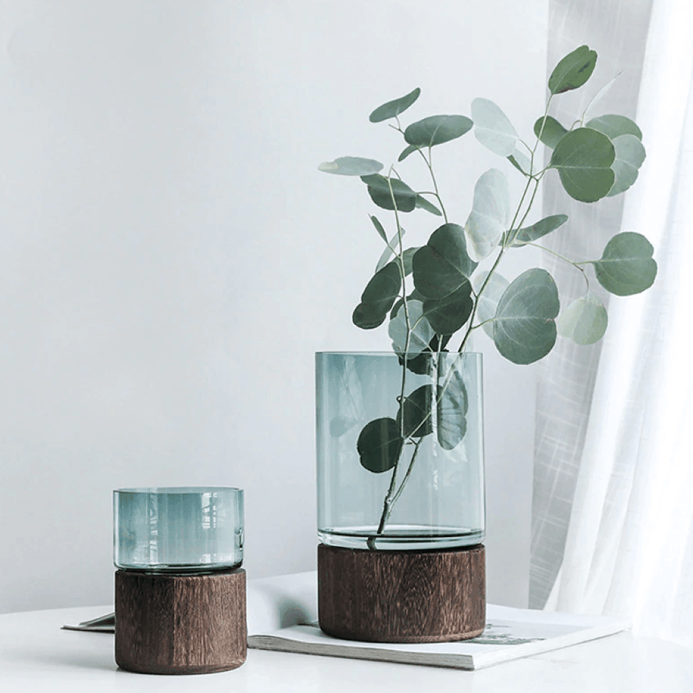 Tranquility Wooden Base Glass Vases - Lily & Eden