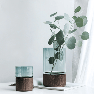 Tranquility Wooden Base Glass Vases - Lily & Eden