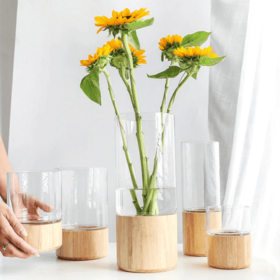 Tranquility Wooden Base Glass Vases - Lily & Eden