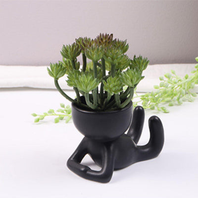 Little Human Ceramic Succulent Planter Laying on Tummy / Black | Lily & Eden