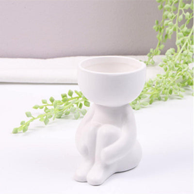Little Human Ceramic Succulent Planter Hugging Knees / White | Lily & Eden