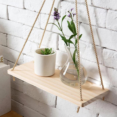 Wooden Rope Swing Wall-Mounted Shelf Tan | Lily & Eden