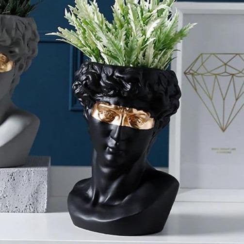 greek head planter pot Ceramic David Head Planter Pot Sculpture Black