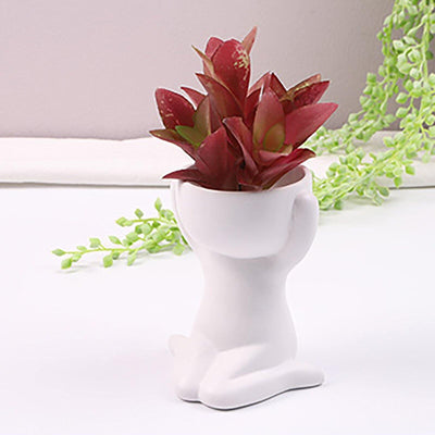 Little Human Ceramic Succulent Planter Sitting on Knees / White | Lily & Eden