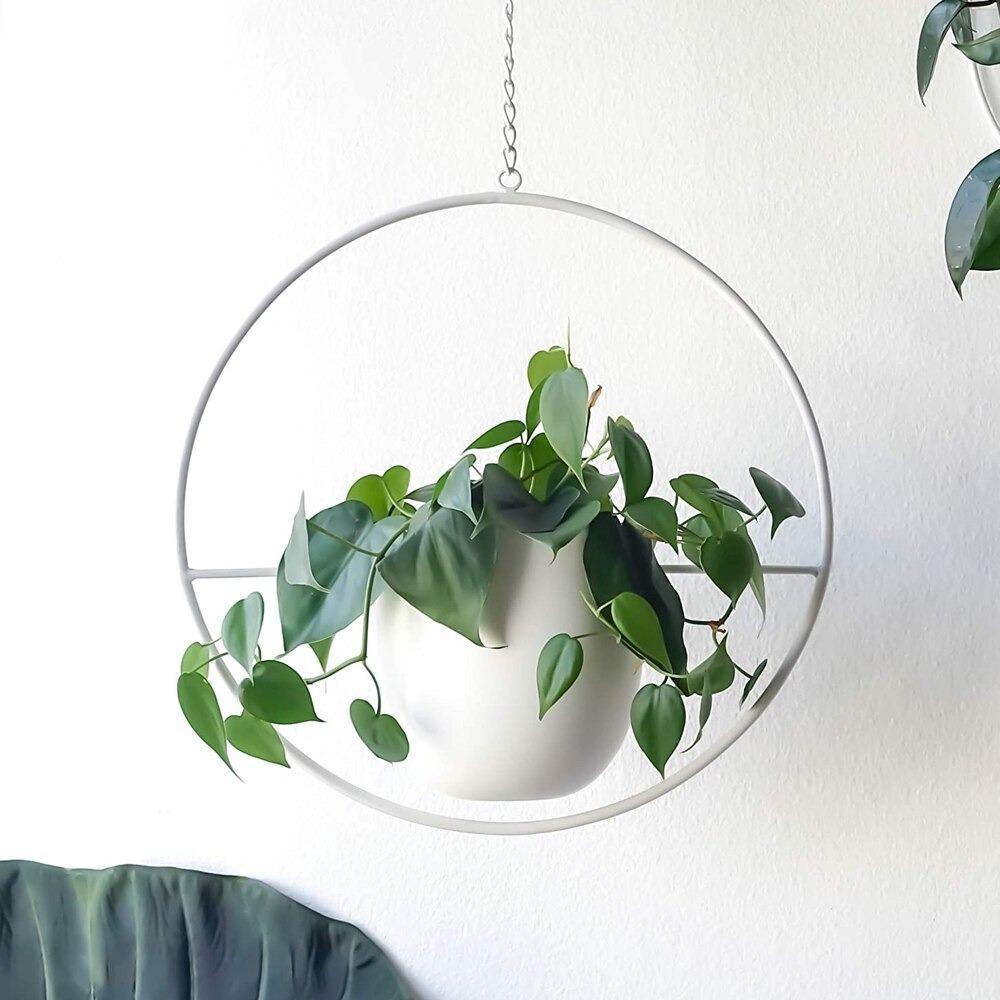 Metal Halo Hanging Planter White / Round