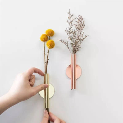 Contemporary Wall Hung Metal Tube Vase - Lily & Eden