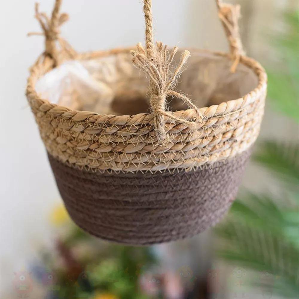 jute plant pot holder Jute Rope Hanging Planter Basket SaddleBrown