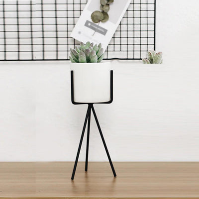 Long Tabletop Ceramic Planter with Geometric Iron Stand Medium | Lily & Eden