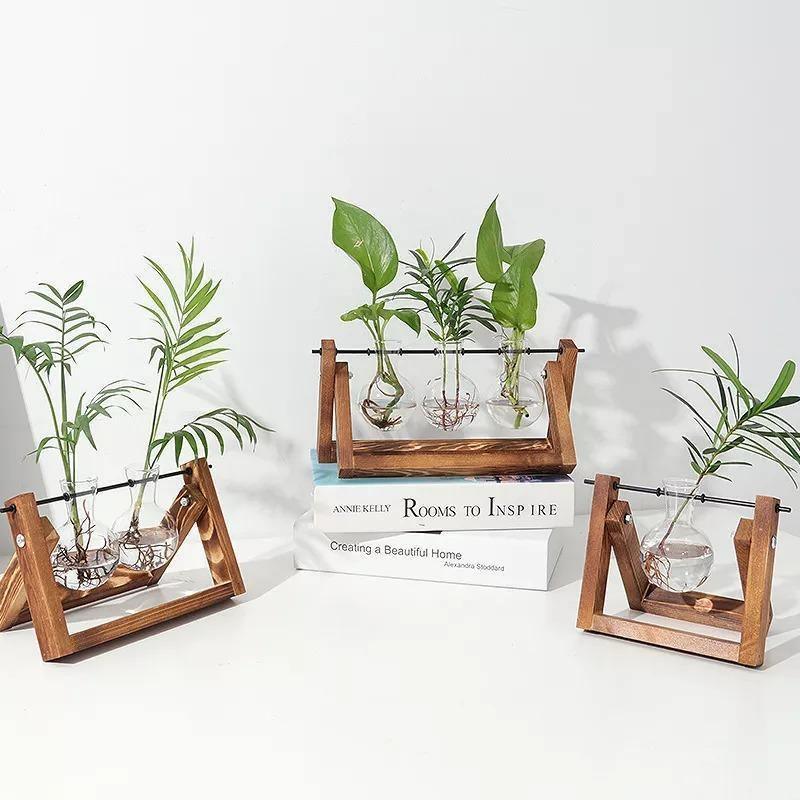 Glass Propagation Vase with A-Frame Wood Stand - Lily & Eden