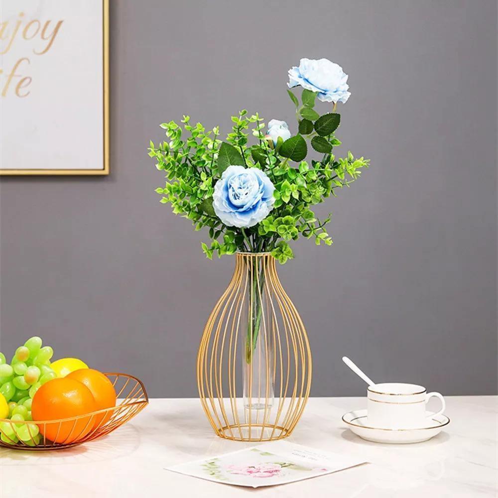 Iron Geometric Flower Vase with Glass Tube - Lily & Eden