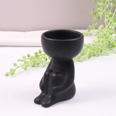 Little Human Ceramic Succulent Planter Hugging Knees / Black | Lily & Eden