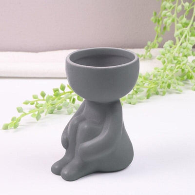 Little Human Ceramic Succulent Planter Hugging Knees / Grey | Lily & Eden