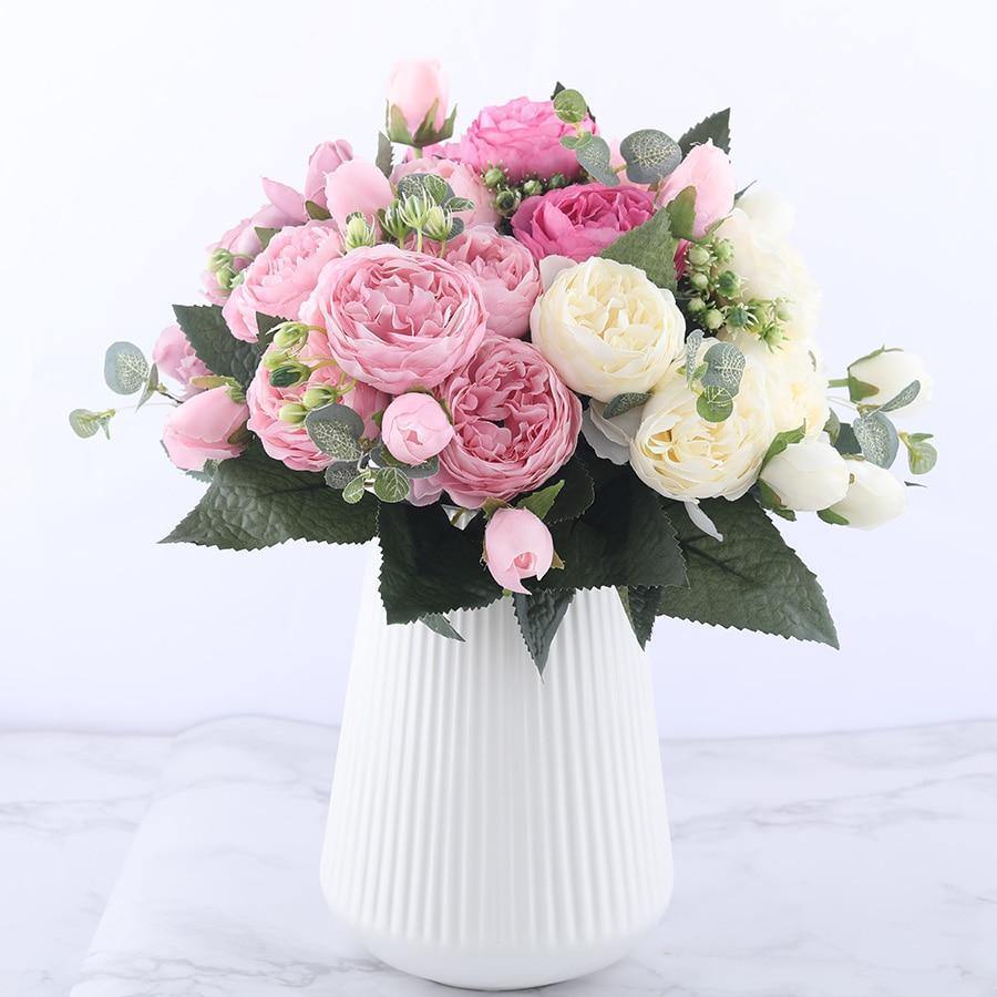 9-Piece Faux Silk Peonies Artificial Flowers - Lily & Eden