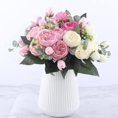9-Piece Faux Silk Peonies Artificial Flowers - Lily & Eden
