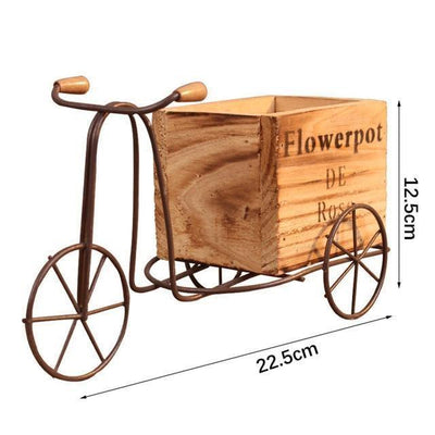 Wrought Iron Tricycle with Wooden Planter Stand