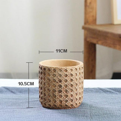 Natural Rattan Texture Cement Planter Small | Lily & Eden