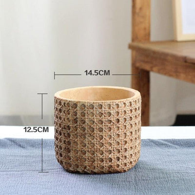 Natural Rattan Texture Cement Planter Medium | Lily & Eden