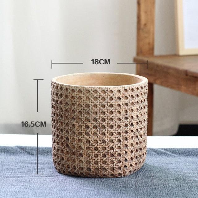 Natural Rattan Texture Cement Planter Large | Lily & Eden