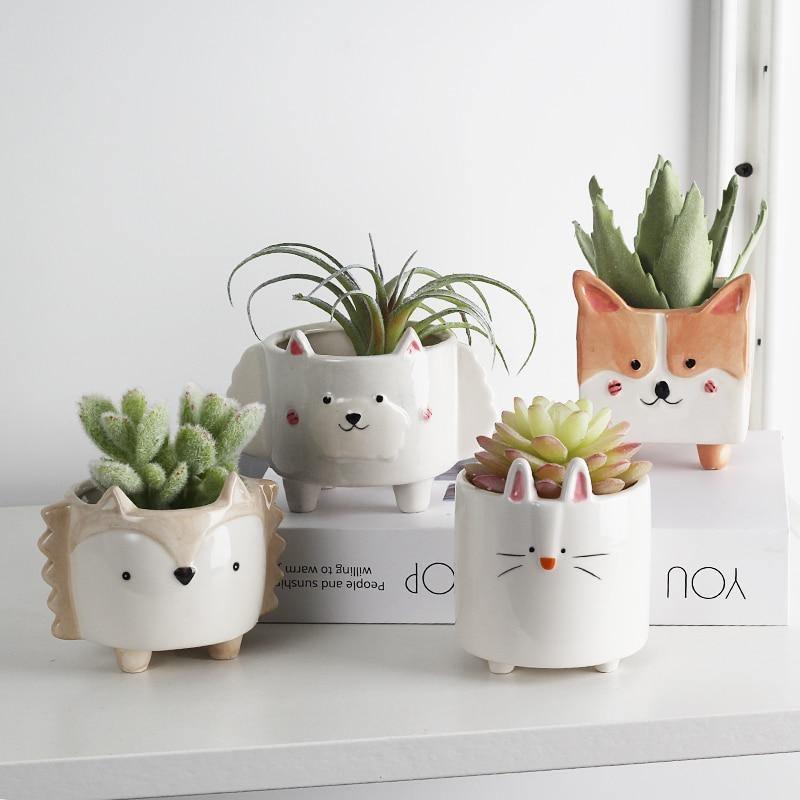 Square Animal Ceramic Succulent Planters 4-Piece Set