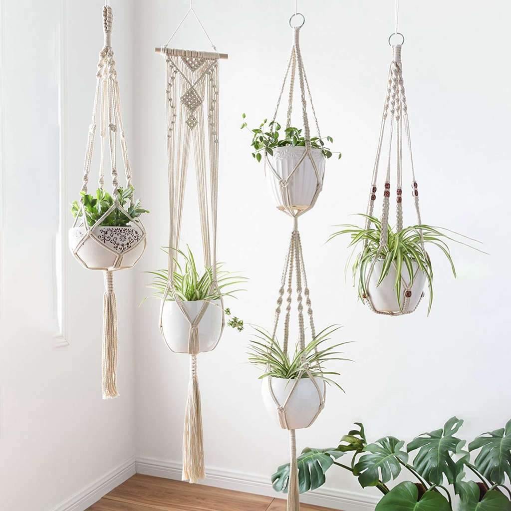 hanging plants boho 4-Piece Handcrafted Boho Macrame Plant Holder Set