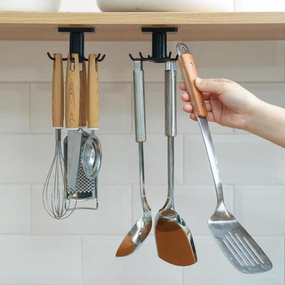 Under-Counter Rotating Kitchen Utensil Storage 6-Hook Organizer - Lily & Eden