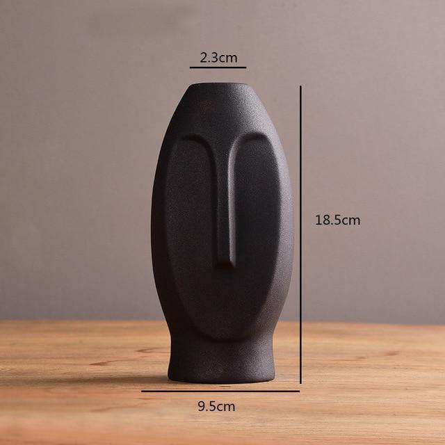 Abstract Long Face Ceramic Vase Black / Rounded | Lily & Eden