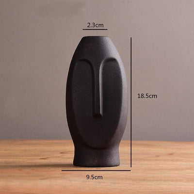 Abstract Long Face Ceramic Vase Black / Rounded | Lily & Eden