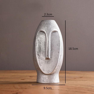 Abstract Long Face Ceramic Vase Silver / Rounded | Lily & Eden