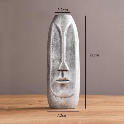 Abstract Long Face Ceramic Vase Silver / Elongated | Lily & Eden