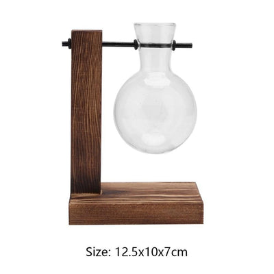Glass Plant Vase with Vertical Wood Stand - Lily & Eden