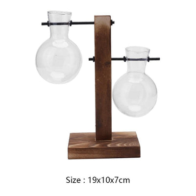 Glass Plant Vase with Vertical Wood Stand - Lily & Eden