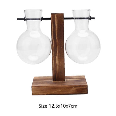 Glass Plant Vase with Vertical Wood Stand - Lily & Eden