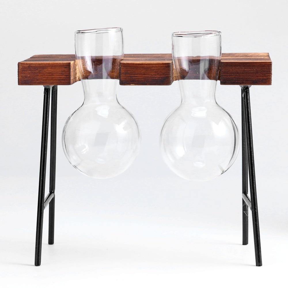 Glass Plant Vase with Metal and Wooden Stand - Lily & Eden