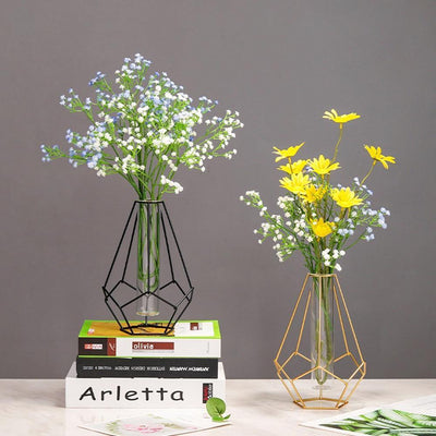 Iron Geometric Flower Vase with Glass Tube - Lily & Eden