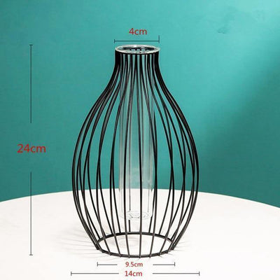 Iron Geometric Flower Vase with Glass Tube - Lily & Eden