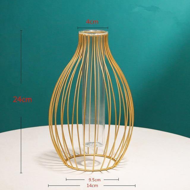Iron Geometric Flower Vase with Glass Tube - Lily & Eden