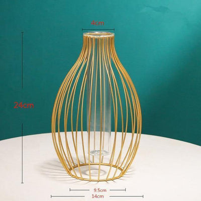 Iron Geometric Flower Vase with Glass Tube - Lily & Eden