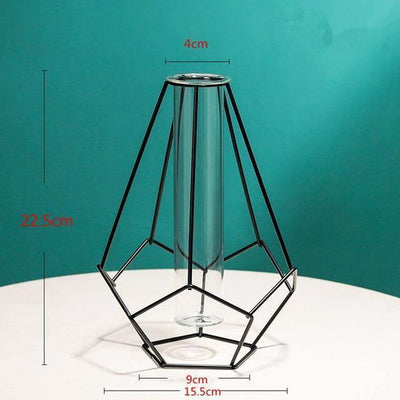 Iron Geometric Flower Vase with Glass Tube - Lily & Eden