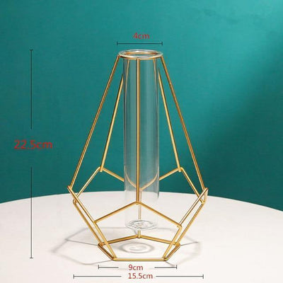 Iron Geometric Flower Vase with Glass Tube - Lily & Eden