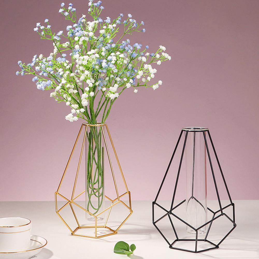 Iron Geometric Flower Vase with Glass Tube - Lily & Eden