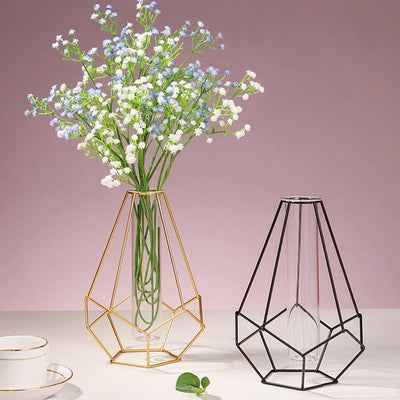 Iron Geometric Flower Vase with Glass Tube - Lily & Eden