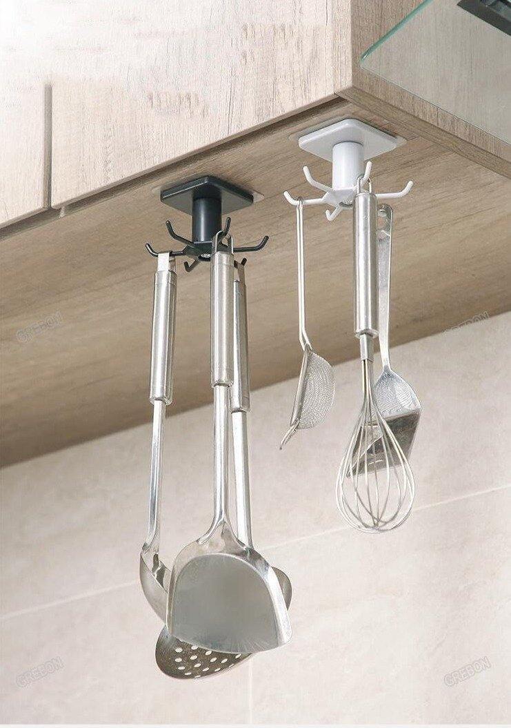 Under-Counter Rotating Kitchen Utensil Storage 6-Hook Organizer - Lily & Eden