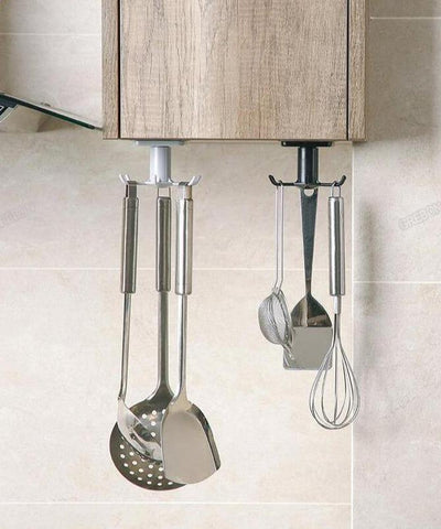 Under-Counter Rotating Kitchen Utensil Storage 6-Hook Organizer - Lily & Eden