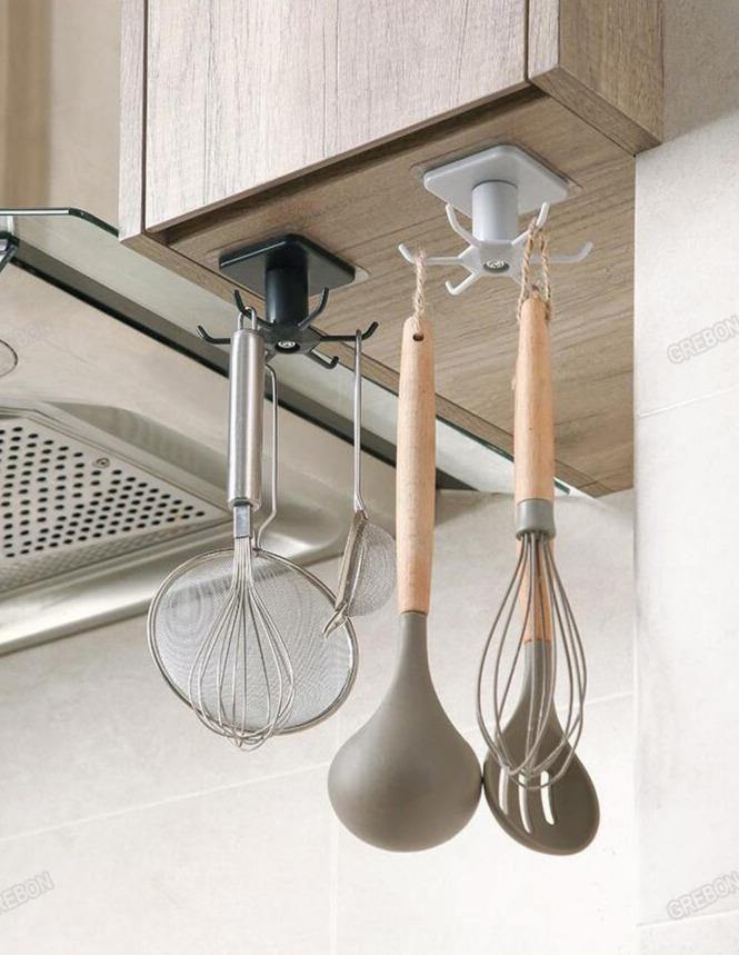 Under-Counter Rotating Kitchen Utensil Storage 6-Hook Organizer - Lily & Eden