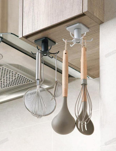 Under-Counter Rotating Kitchen Utensil Storage 6-Hook Organizer - Lily & Eden